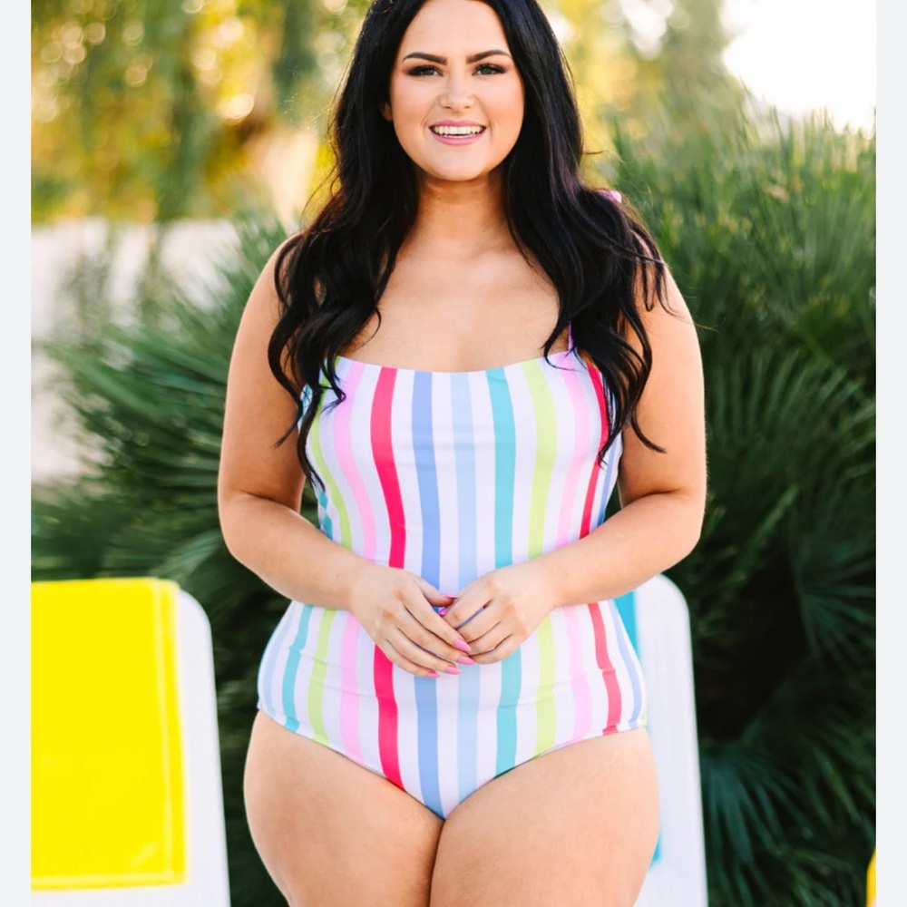 Chic Soul Striped One Piece Swimsuit 3X Rainbow NWOT